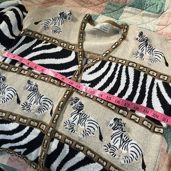 Vintage Design options 3D Zebra Cardigan Womens L Animal Print Beaded Fringe - Picture 8 of 10